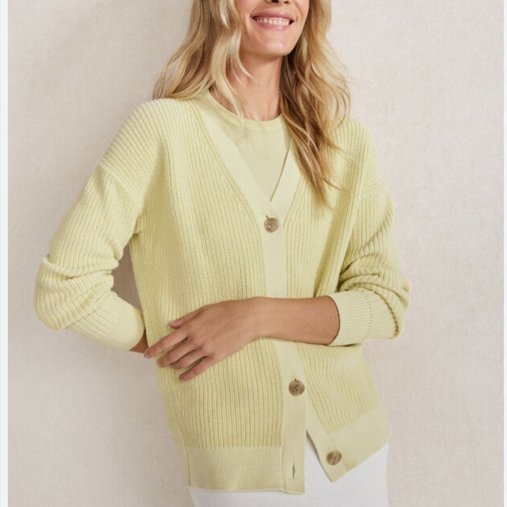 Haven Well Within Shaker Cardigan in Butter Yellow Organic Cotton Size Small